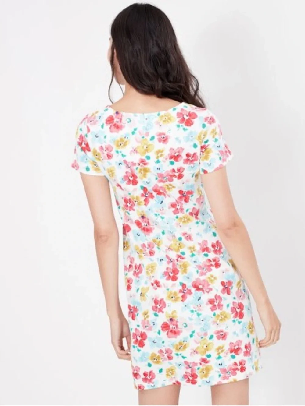 🌺 Joules Riviera Floral Chalk White Cotton Shift Dress - Size 12 - Picture 4 of 16